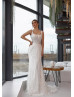 Square Neck Ivory Glitter Lace Wedding Dress With Detachable Train